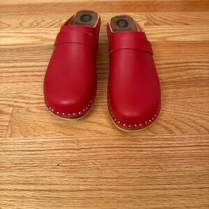 Red Leather Mules with Studded Detail